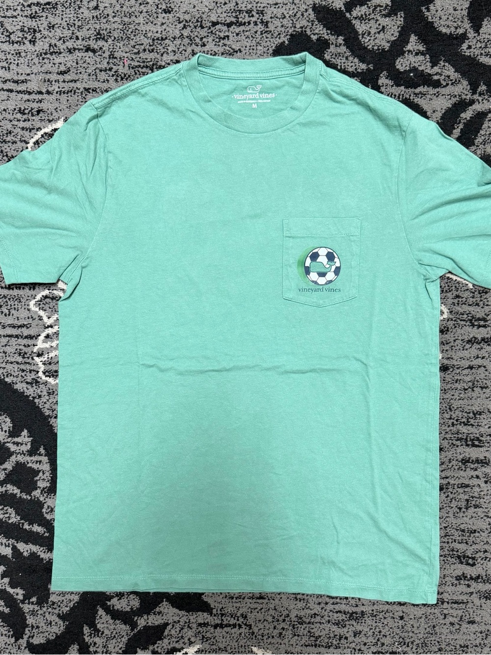 Vineyard Vines Mint Green Pocket Tee with Soccer Whale Graphic